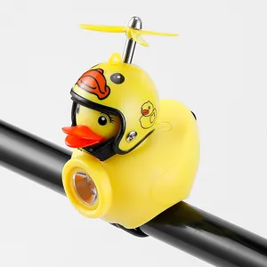 AT Small Yellow Bike Duck Bicycle Bell Luminous Airscrew Helmet Duck Ducky Bicycle Wind Horn Led Lights For Motor Cycle