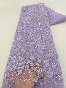 <span class=keywords><strong>Tulle</strong></span> <span class=keywords><strong>bleu</strong></span> africain NI.AI avec perles et paillettes, tissu brodé en dentelle pour robe de mariée - Product Image 5