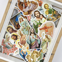 Autocollants Découpés Imperméables en Vinyle sur le Thème de la Religion (Jésus, Marie, Saints) – Lot d'Autocollants PVC Auto-adhésifs de Dessins Animés pour Étui de Bible