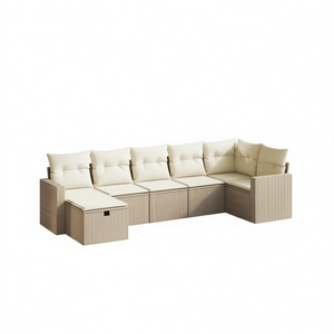 Conjunto de Sofá de Jardín de Ratán Sintético Beige con Cojines, Muebles de Exterior de Diseño Contemporáneo - Product Image 1