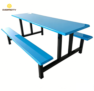 ชุดโต๊ะเก้าอี้โรงเรียน โรงอาหาร โต๊ะทานอาหารแบบพับได้ ท็อปโต๊ะไฟเบอร์กลาส โครงโลหะ พร้อมม้านั่ง - Product Image 3