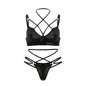 Conjunto de Lencería <span class=keywords><strong>Sexy</strong></span> para Mujer Madura a Precio Bajo al <span class=keywords><strong>por</strong></span> Mayor, Conjunto de Sujetador y Braguitas de Color Liso con Malla Transparente - Product Image 5