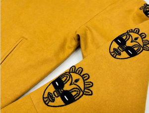 Men's Ethnic Tribal Mask Embroidery <b>Jacket</b> Yellow Faux <b>Suede</b> Bomber <b>Jacket</b> Street Style Outerwear for Custom Logo & Bulk Orders - Product Image 2