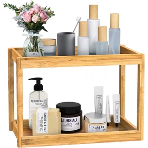 Organizador de encimera de baño de bambú de 2 niveles, bandeja de tocador, almacenamiento de cosméticos y maquillaje, estante de especias, estante de pie - Product Image 5