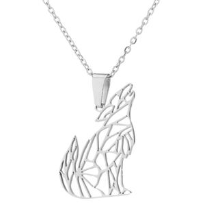 Punk In Acciaio Inox Animale Origami Lupo Della Collana Del Pendente Animale per Le Donne <span class=keywords><strong>Howl</strong></span> alla Luna geometrica Lupo Amante Degli Animali - Product Image 1