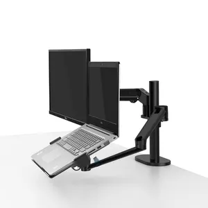 Aluminum Alloy Vertical Ergonomic Gas Spring Dual Arm Laptop and Monitor Stand Mount
