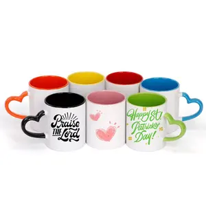 Wholesale 11 Oz 330ml Plain Two-Tone Colored Sublimation Coated Ceramic Coffee Mug With Heart Handle