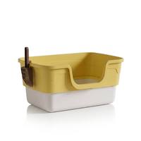 Bac à litière intégré pour chat avec support de pelle latérale, toilettes pour animaux à bords hauts anti-éclaboussures, conception à entrée en U
