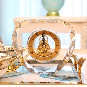 Lovely Heart Shaped Crystal Crafts Fashion Crystal Clock For Wedding Souvenirs Guests