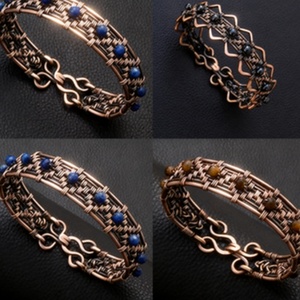 Junhong Jewelry CB001W 99.99% Pure Copper Classic Three Color Plated <b>Crystal</b> Rhinestone Geometric Design Cuff <b>Bracelets</b> Gift Box - Product Image 4