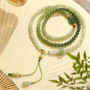 Aimgal fine jewelry S925 silver Hetian jade gradient color multi-loop bracelet necklace dual-use 6mm bead string