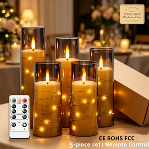 Fournisseur OEM ODM personnalisé de bougies <span class=keywords><strong>LED</strong></span> en forme de pilier à flamme 3D vacillante avec télécommande et minuterie, avec guirlande d'étoiles, pour les chaînes de détaillants mondiaux - Product Image 1