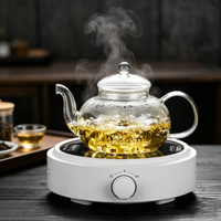 Théière ronde en verre borosilicate avec infuseur intégré, bec verseur et poignée – Vaisselle élégante pour la préparation de tisanes et de boissons à la maison
