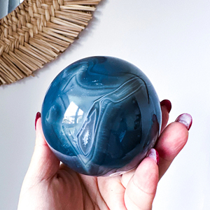 Cristal Curativo en Oferta, Bola de Cristal de Ágata Azul Natural con Bandas, Piedra en Bruto Pulida, Bola de Ágata Azul para Regalo, Decoración del Hogar - Product Image 6