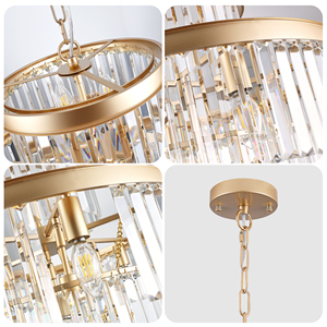 Lampadario a sospensione moderno a 15 luci in cristallo K9 dorato regolabile, spedizione gratuita dagli Stati Uniti, per ingresso, soggiorno e sala da pranzo - Product Image 3