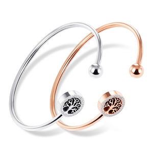 Tree Of Life Diamond Bracelet 14mm Round Brilliant Cut Openable <b>Bangle</b> For Women Everyday Wear Steel <b>Rose</b> <b>Gold</b> - Product Image 2