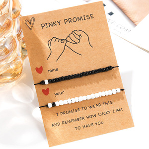 Pinky Promise <b>Bracelet</b> Set Black <b>White</b> Beaded Couple Jewelry Gift for Valentine's Day Unisex Fashion Beaded <b>Bracelets</b> - Product Image 2