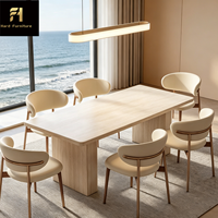 Table à manger longue en bois blanc, style nordique moderne et simple, pour hôtel, villa, restaurant, design post-moderne créatif, 6 personnes.