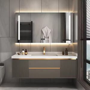 Tocador de cierre suave de diseño simple de bajo precio personalizado moderno gabinete de baño de color <span class=keywords><strong>café</strong></span> con lavabo de espejo - Product Image 5