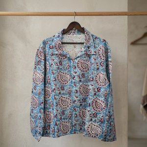 Chemise décontractée pour homme à manches longues, coupe ample, 100 % coton, imprimé Paisley fait main, col rabattu, tissée, idéale pour l'été - Product Image 6