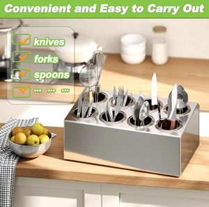 Commercial 8-Grid Stainless Steel Flatware Cylinder Box Heavy Duty Stand - Product Image 2