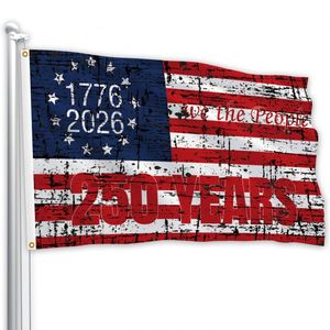 Double Sided Eco-Friendly Digital Printed Polyester 250 Years Black American <b>Flag</b> 3x5 Ft Anniversary Patriotic Design 1776-2026 - Product Image 2