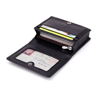 Dompet Kartu Kredit Bisnis Unisex Kulit Asli Pendek dengan Kancing Tekan Anyaman