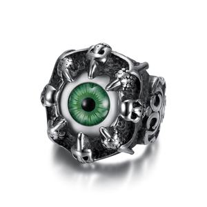 Bague Homme Punk en Acier Inoxydable 316L Étanche avec Gemmes Multicolores Vertes et Bleues, Motif Crâne et Griffe Œil de Démon Audacieux – Cadeau Idéal pour Lui - Product Image 3