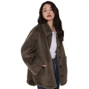 Novo design camisa gola lã meninas casaco de pele casacos femininos