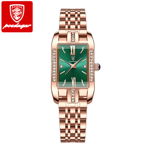 POEDAGAR 365 Women Watch Fashion Luxury Diamond Green Dial Square Quartz Watches Stainless Steel Ladies Wristwatch Gift - Product Image 2