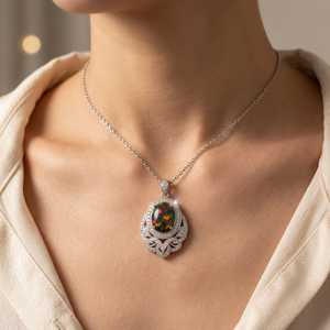 Collar con Colgante de Ópalo Mehrajuddin Gems para Niños, Chapado en Plata, Aleación de Lujo, Alas, Corte Ovalado, Detalles de Diamantes, Colgantes Solitarios - Product Image 2