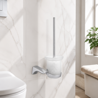 Ensemble de brosses WC en alliage de zinc chromé, support mural en verre dépoli, pour salle de bain et hôtel, vente en gros