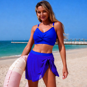 Conjunto de Bikini de Dos Piezas para Mujer, Cintura Alta, Diseño Cruzado, Halter, Traje de Baño, Color Sólido, Negro, Verde Militar, Azul Rey - Product Image 3