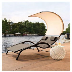 Fauteuil à bascule double en métal résistant aux intempéries avec auvent pour jardins, espaces de loisirs, hôtels, parcs et cours - Product Image 3