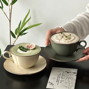 ชุดถ้วยกาแฟเซรามิกสไตล์ฝรั่งเศสย้อนยุคระดับไฮเอนด์ พร้อมจานรอง ทนความร้อนสูง ดีไซน์สีพื้น - Product Image 5