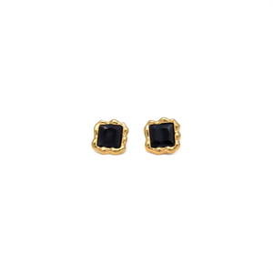 Fashion <b>Stud</b> <b>Earrings</b> 316L Stainless Steel PVD Gold Plating <b>Black</b> Square Stone Minimalist Design - Product Image 2