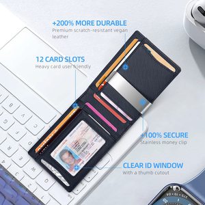 <span class=keywords><strong>Portefeuille</strong></span> mince court à deux volets en cuir véritable marron pour hommes de luxe avec fermeture minimaliste pince à billets en matériau PU Durable - Product Image 4