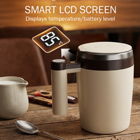 Mug à café intelligent à agitation automatique avec affichage de la température, 380 ml, en acier inoxydable sans soudure, avec poignée