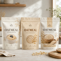 Sachet Doypack Personnalisé Imprimé Qualité Alimentaire avec Fermeture Zip Refermable en Feuille d'Aluminium pour Emballage de Flocons d'Avoine, Avoine, Muesli et Céréales