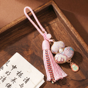 Finished intangible cultural heritage Song brocade pink gourd pendant with tassels, <b>bag</b> charm, keychain, Hanfu brocade - Product Image 4