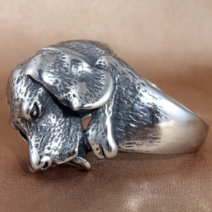 European American Style <b>Titanium</b> Steel Dog <b>Ring</b> Silver Men's Punk Jewelry Gift 213032 - Product Image 3