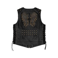 Fermeture à glissière en cuir de vachette moto en cuir de vachette véritable motard en plein air élégant-gilets en cuir respirant avec lacets latéraux