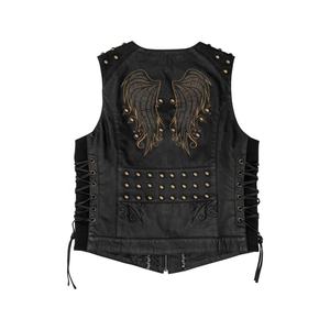 Fermeture à glissière en cuir de vachette moto en cuir de vachette véritable motard en plein air élégant-gilets en cuir respirant avec lacets latéraux - Product Image 2