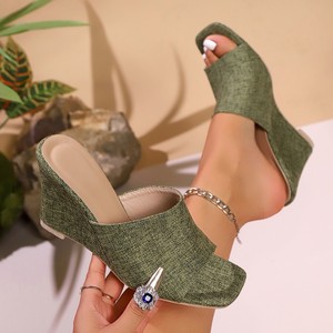 Nouvelle Arrivée Sandales Compensées en Tissu à Bout Carré pour Femme, Grande Taille, Mode d'Extérieur - Product Image 2