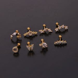 <span class=keywords><strong>Piercing</strong></span> d'oreille en acier inoxydable doré avec zircon cubique, forme papillon, étoile, satellite, barre longue incurvée, pour cartilage, tragus, <span class=keywords><strong>orbital</strong></span>, helix, cadeau, 3 couleurs - Product Image 2