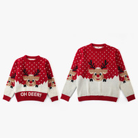 Pull de Noël mignon pour enfants, unisexe, personnalisable, en acrylique tricoté, coupe ample, motif élan, ensemble familial de vêtements de Noël en tricot, trois pièces
