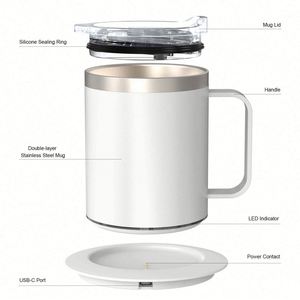 Wholesale Smart Electronic <b>Heated</b> Double-Layer 18/8 Stainless Steel Eco-Friendly Gift Cup Mug Warmer with <b>USB</b> Charging for Home - Product Image 2