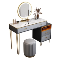 Table de toilette modulaire moderne en panneaux de bois avec miroir éclairé, meuble de luxe pour chambre, hôtel, salon