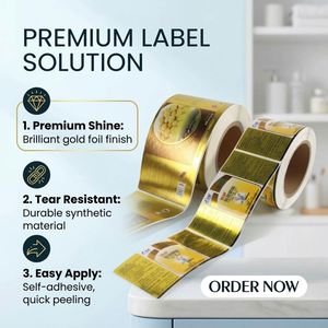 Etiquetas Autoadhesivas Rectangulares de Papel Sintético Dorado Premium FX, Duraderas para Envasado de Alimentos - Product Image 1