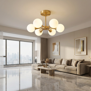 Lampadario Moderno a Sfera di Vetro Magic Bean, 6 Luci, <span class=keywords><strong>Oro</strong></span>, Globo Satinato, Lampada a Sospensione, Plafoniera per Soggiorno, Camera da Letto, Arredamento Casa - Product Image 2